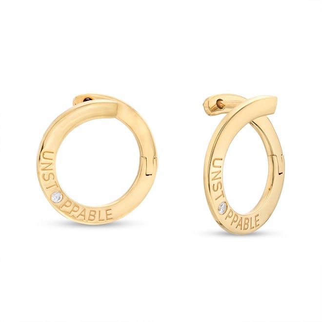 Diamond Solitaire "Unstoppable" Front/Back Hoop Earrings in 10K Gold