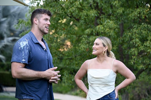 The Bachelor Clayton Echard and Hilary Duff talking during a group date on 'The Bachelor'