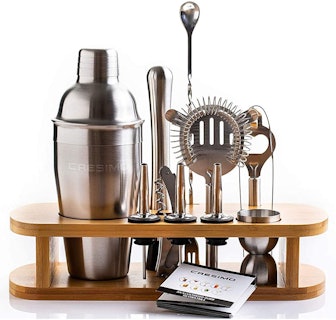Cresimo Cocktail Shaker Set with Bamboo Stand (12-pieces