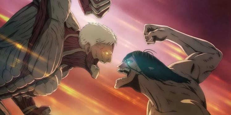 A fighting scene from 'Attack on Titan' Season 4 Part 2 Episode 2 