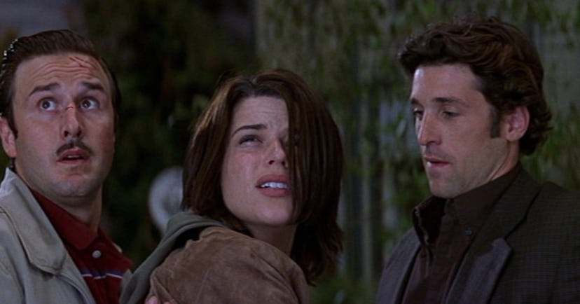 David Arquette, Neve Campbell, and Patrick Dempsey in “Scream 3.”