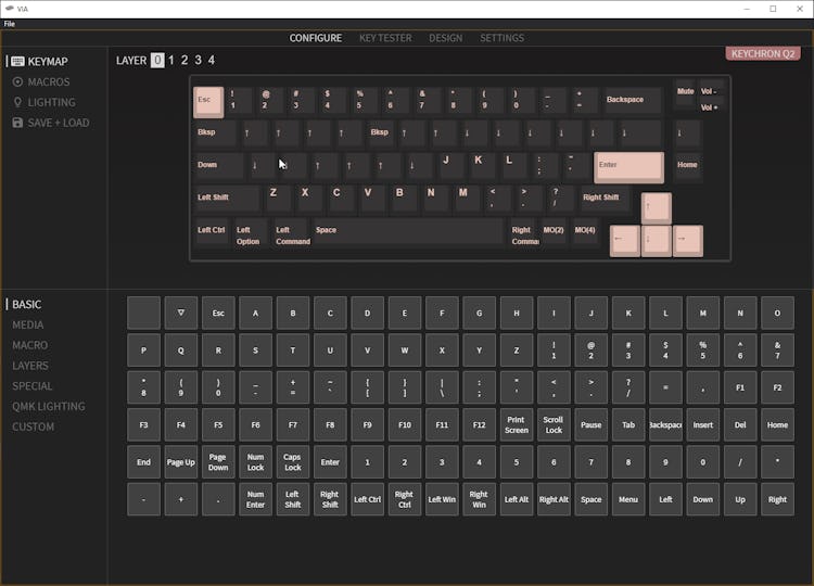 Using VIA to customize the Keychron Q2.