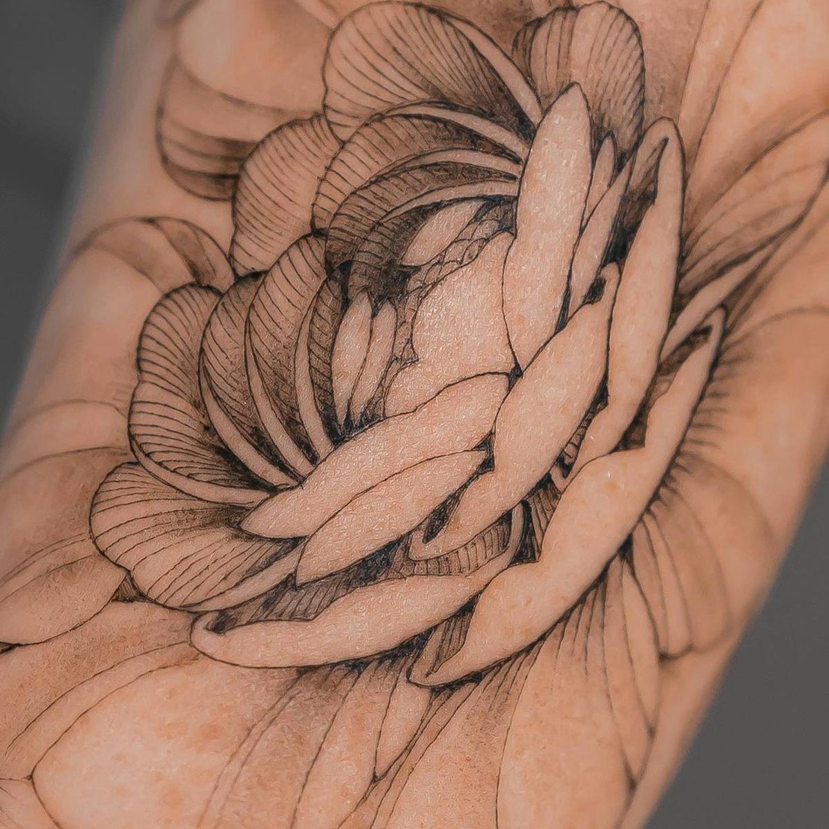 Stunning Peony Tattoos in Black and White