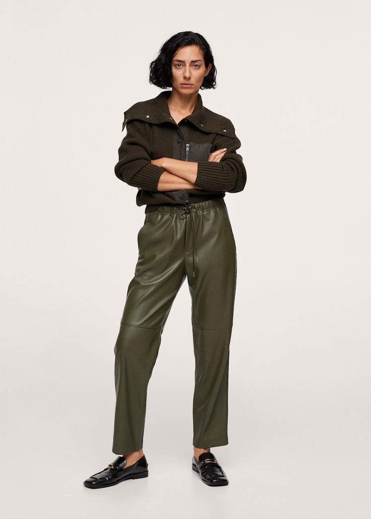 Leather-Effect Elastic Waist Trousers 