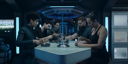 A screeshot from 'The Expanse' Season 6 showing characters Naomi Nagata, James Holden, Clarissa Mao,...