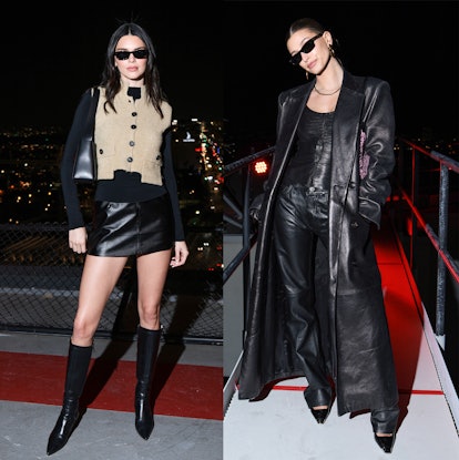 Kendall Jenner Black Leather Knee Boots Street Style 2022