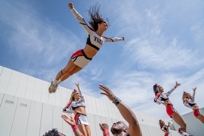 TVCC cheerleaders practice before the Daytona 2021 competition, which they won. 