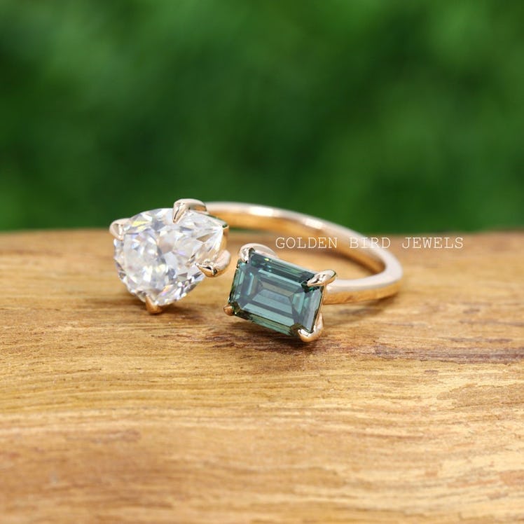 Toi Et Moi Emerald Cut And Pear Cut Moissanite Ring