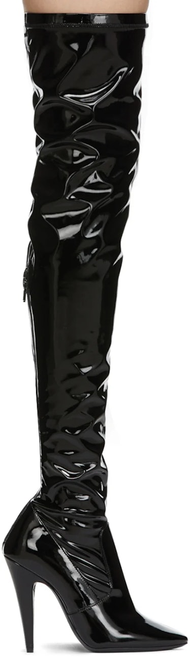 Saint Laurent's Black Patent Aylah Tall Boots. 