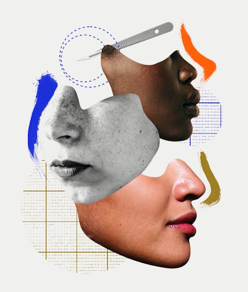 Collage of three different nose job types on female faces