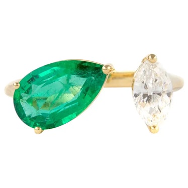 Alexander 2.19 Carat Toi Et Moi Emerald & Diamonds Ring 18k Yellow Gold