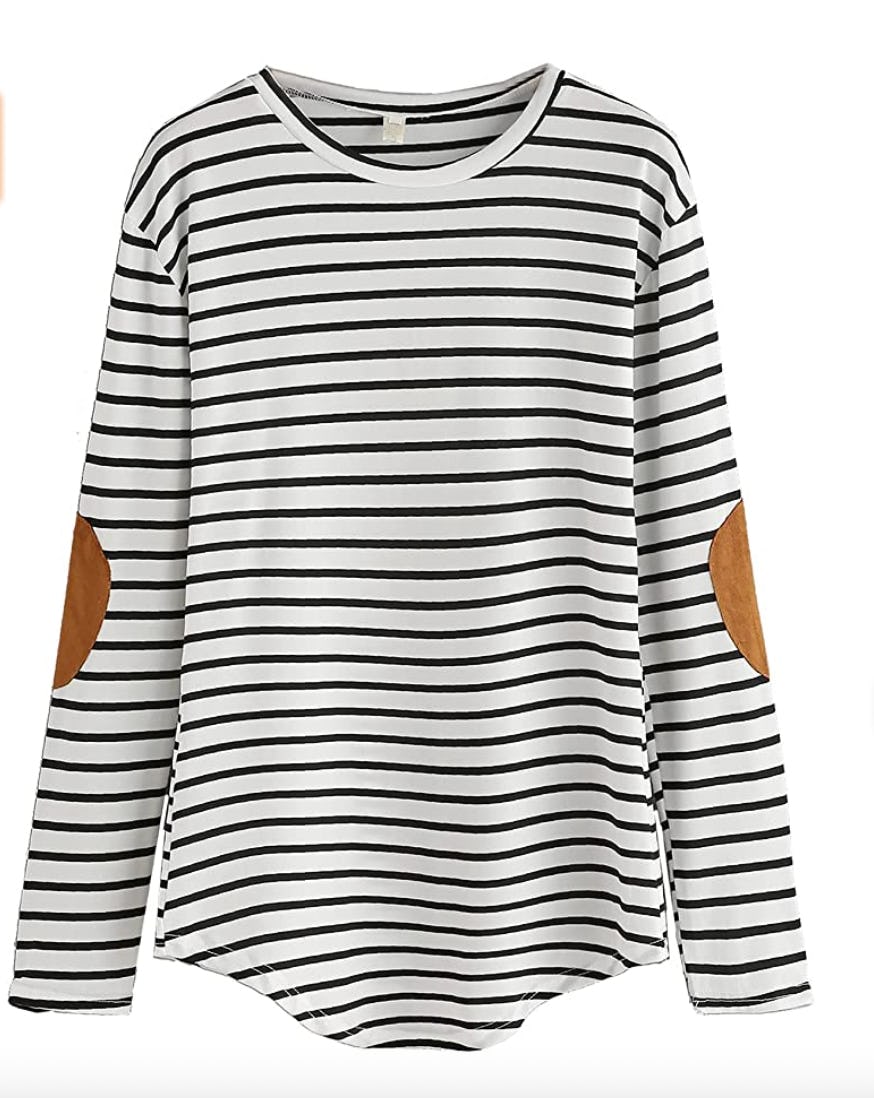 Milumia Elbow Patch Striped High Low T-Shirt