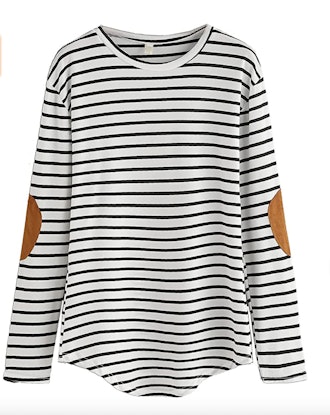 Milumia Elbow Patch Striped High Low T-Shirt