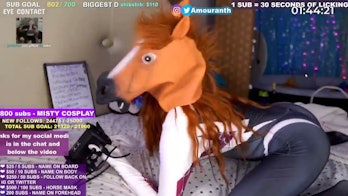Twitch streamer Amouranth in a horse mask during a livestream