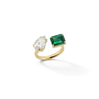 Bespoke Diamond Pear and Emerald Open Ring