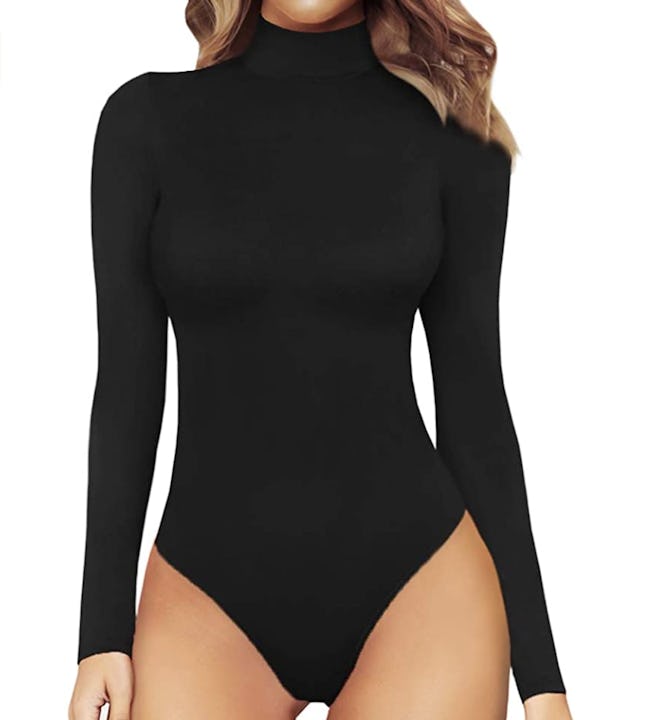 MANGOPOP Mock Turtleneck Long Sleeve Bodysuit