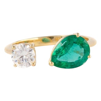 Vintage Alexander 2.09 Carat Toi et Moi Emerald & Diamonds Ring