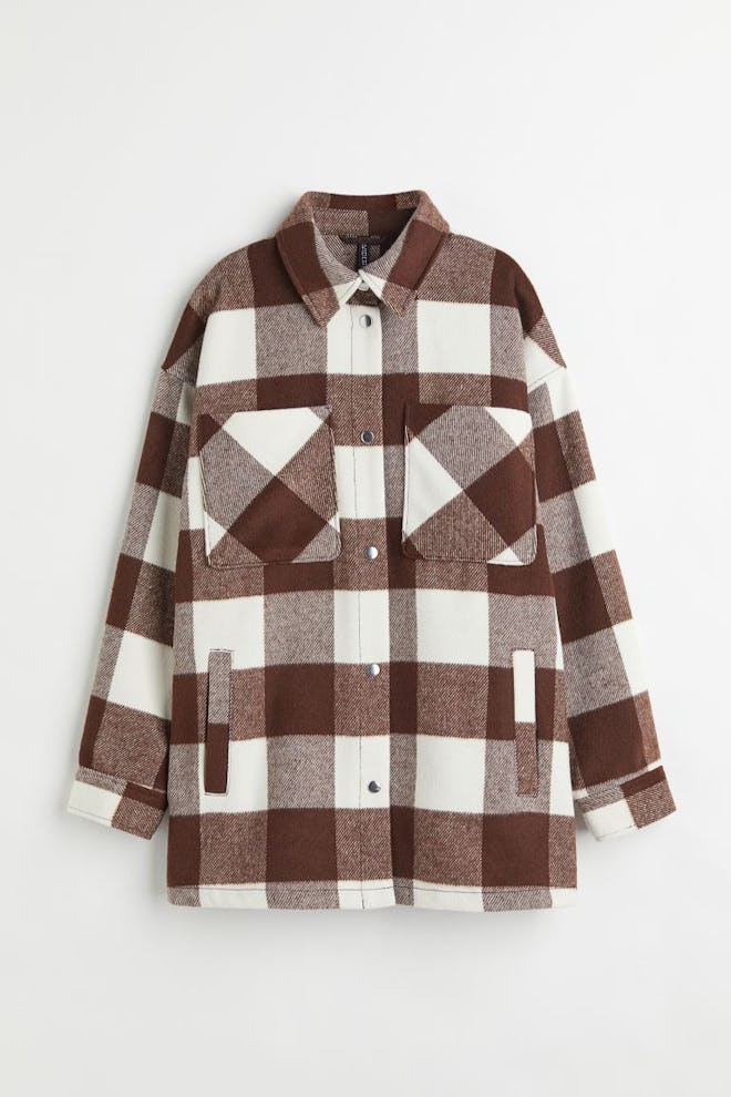 H&M brown checkered shirt jacket.