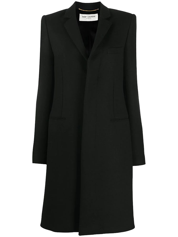Saint Laurent black wool coat.