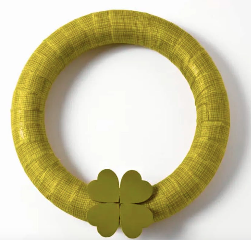 A green fabric wreath makes a great St. Patrick's Day decoration you can DIY