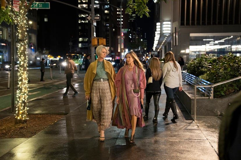 Carrie Bradshaw and Miranda Hobbes went for a walk in colorful separates on 'And Just Like That.'