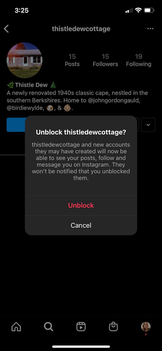 How to block someone you don't follow on Instagram, a screenshot.