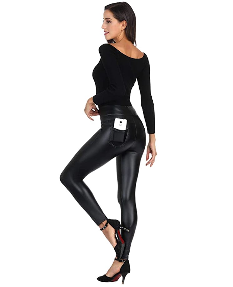 MCEDAR Faux Leather Leggings With Pockets