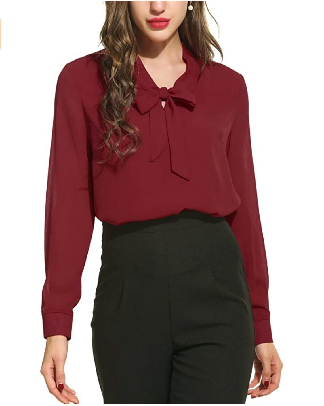 ACEVOG Bow-Tie Chiffon Blouse