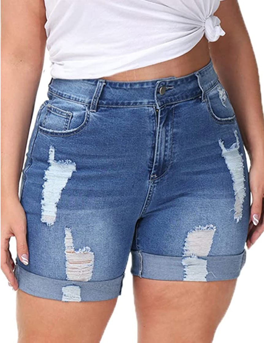 ALLEGRACE Distressed Denim Shorts