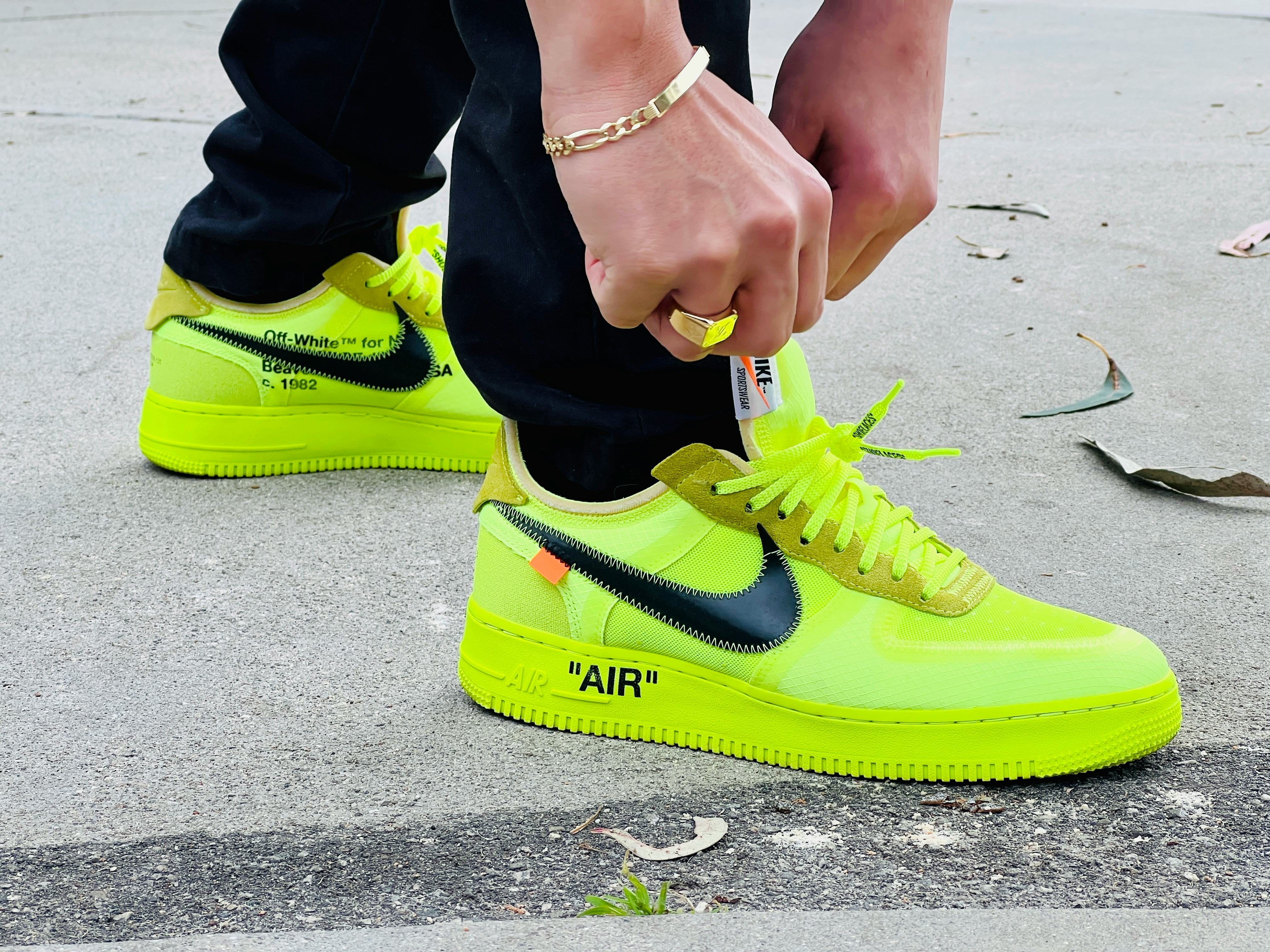 Lime green off shop white air force ones