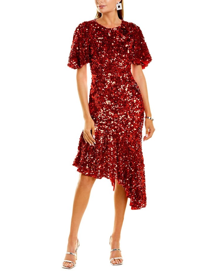 Michael Kors Collection red sequin midi dress.