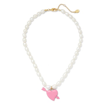 A pearl necklace with a heart pendant by Johannah Masters