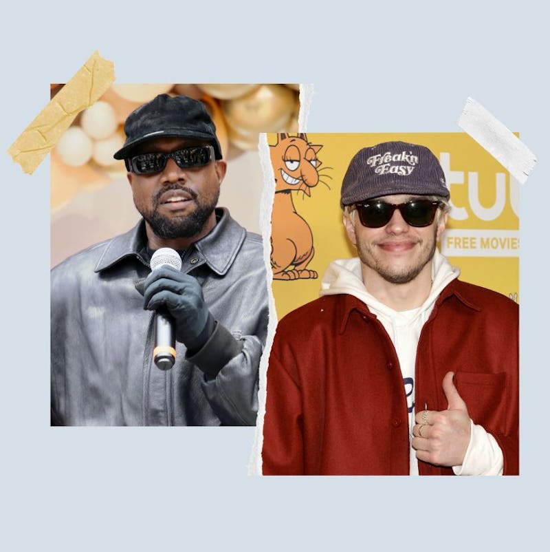 Kanye West (at the Los Angeles Mission on Nov. 24, 2021) debuted lyrics about Pete Davidson (at Tubi...