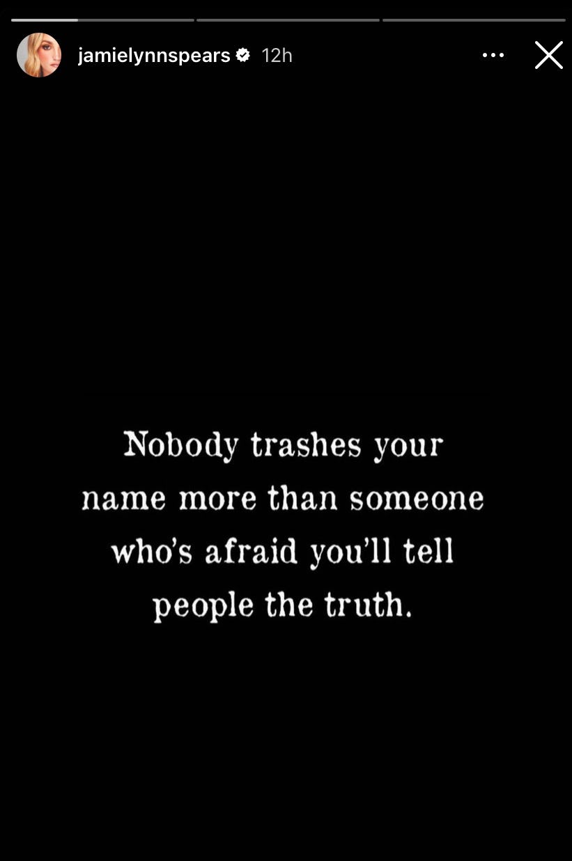Jamie Lynn Spears seems to allude to her feud with her sister, Britney Spears, in an Instagram story&hellip;
