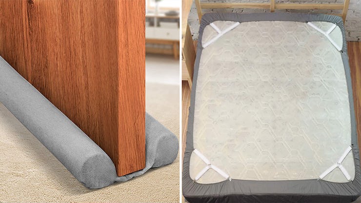 The Holikme Twin Door Draft Stopper and Raytour Bed Sheet Holder Straps