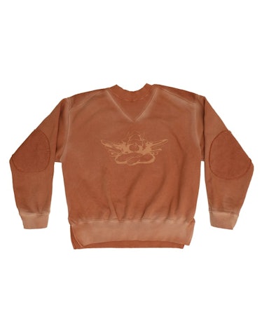 Boys Lie orange crewneck sweatshirt.