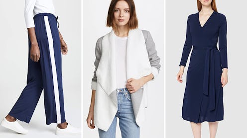 Three models in pants, a cardigan and a dress that are perfect winter wear