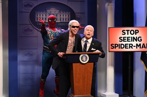 Pete Davidson played Joe Biden in a 'Spider-Man'-themed 'SNL' sketch. Photo via NBC
