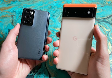 Oppo Find N held next to a Google Pixel 6