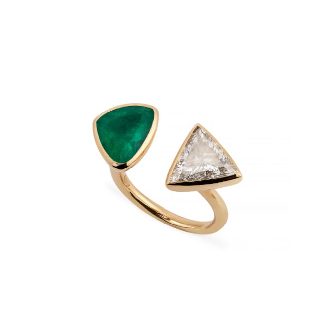 Emerald & Diamond Open Ring