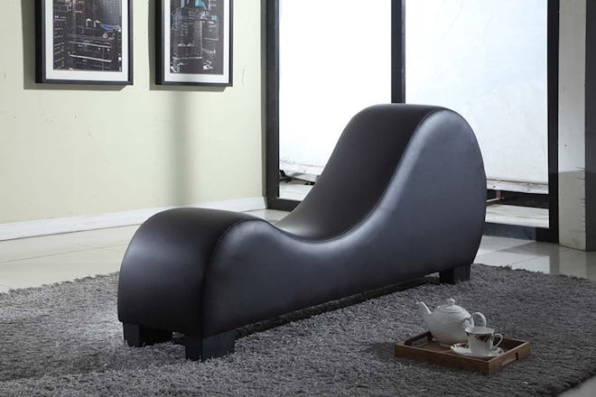 Container Furniture Direct Yoga Collection Modern Faux Leather Curved Chaise Lounge