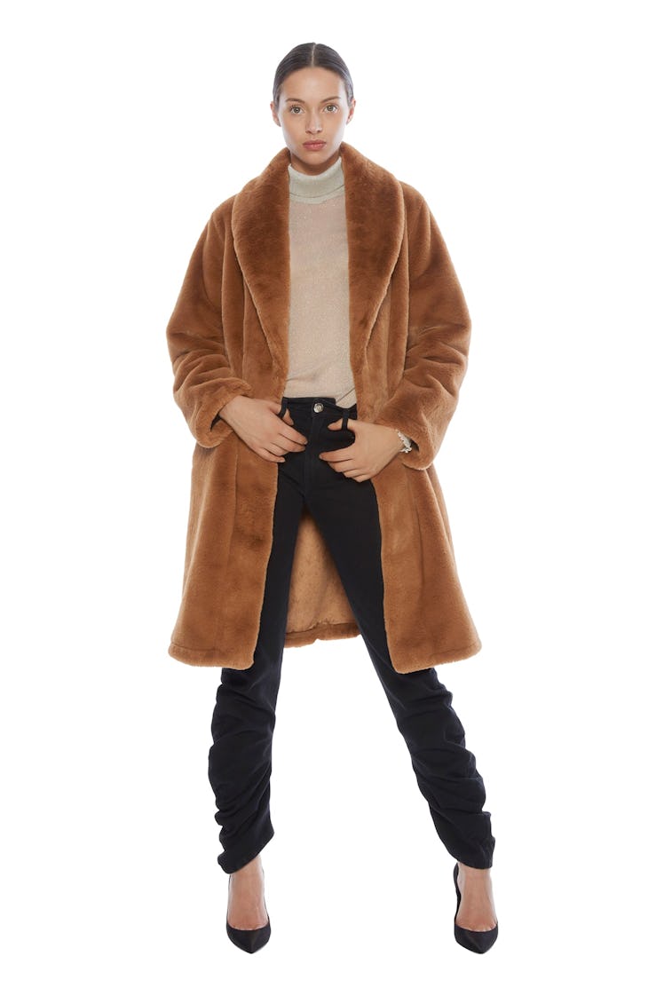 APPARIS camel faux fur coat.