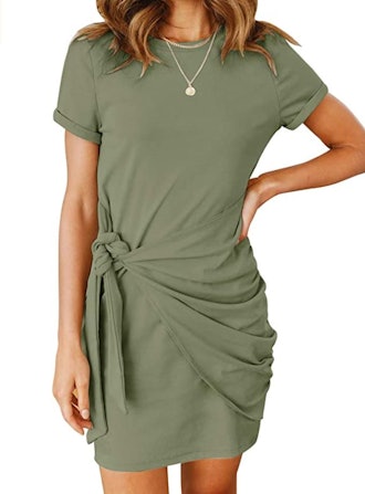 MEROKEETY Bodycon Tie Waist T-Shirt Dress 