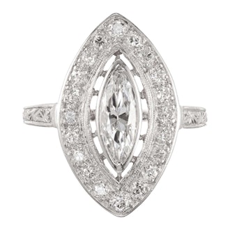 Vintage EGL Certified 0.80 Carat Marquise Diamond Platinum Halo Ring