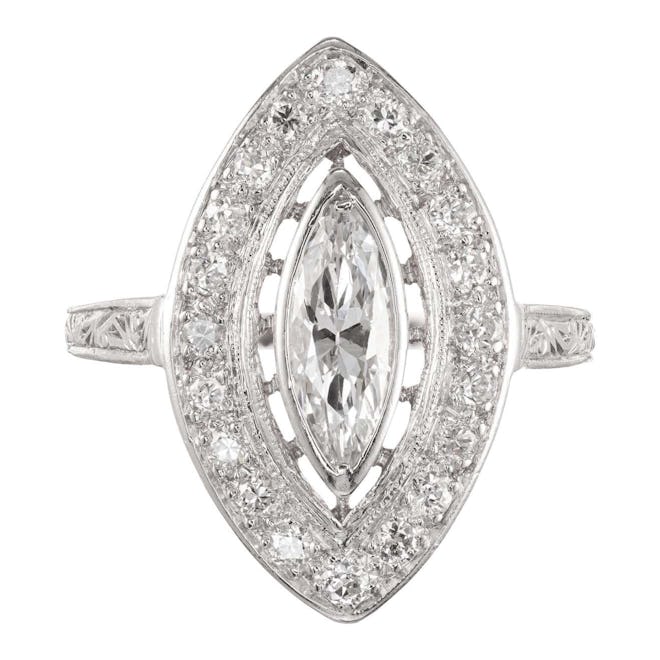 Vintage EGL Certified 0.80 Carat Marquise Diamond Platinum Halo Ring