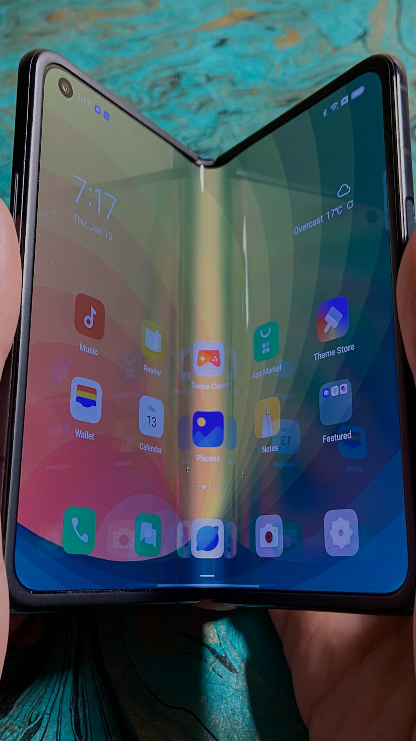 The Find N, partially folded with the screen on