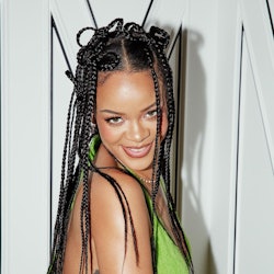 Rihanna in skunk stripe hair for Savage x Fenty 