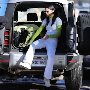 Kendall Jenner wears Bottega Veneta Puddle Bomber boots.