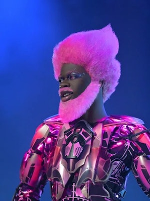 Lil Nas X wearing an Asher Levine design during an Amazon Music performance in 2020