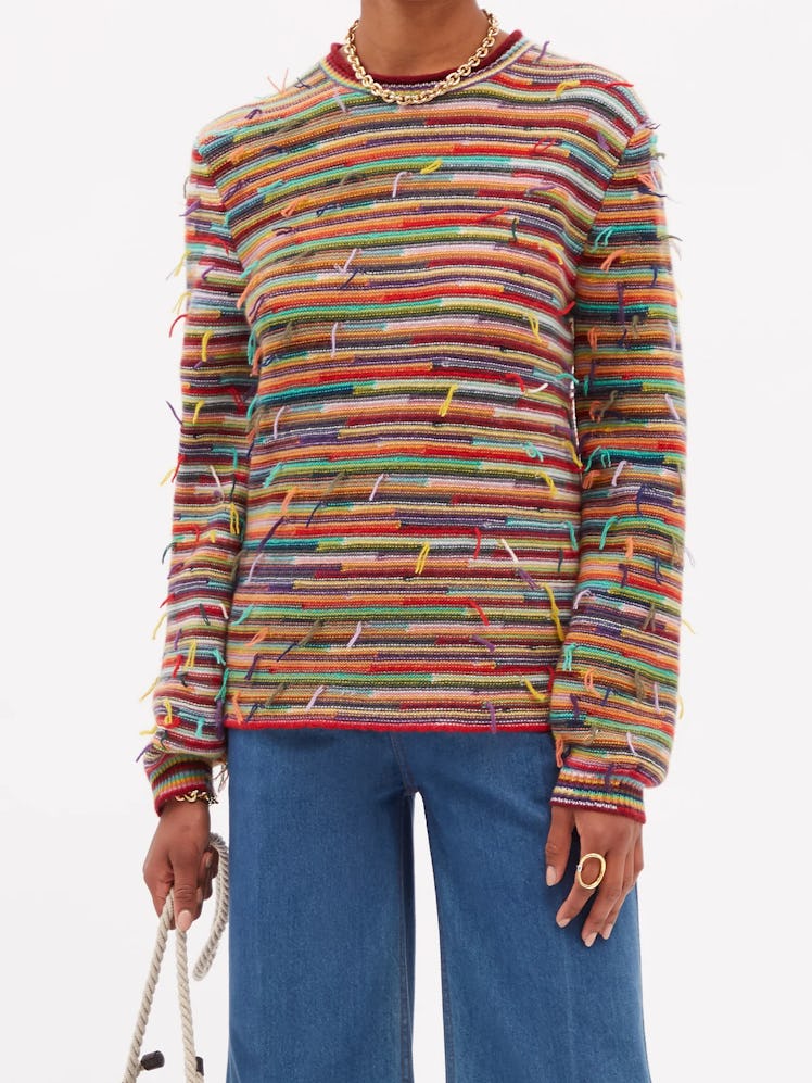 chloe Striped Cashmere Wool Blend Crewneck Sweater